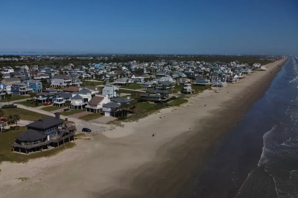 Aerial view of beach homes in Galveston, Texas